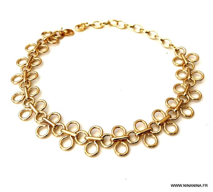 N7055d Bracelet cheville bohème plaqué or - Chaine large maille dorée - Bijoux de pied en ligne Ninanina