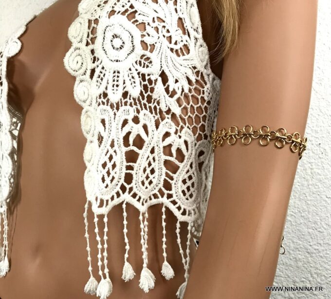 N7056 Bracelet de bras doré - brassard femme large maille plaqué or - Bijoux Bracelets en ligne Ninanina