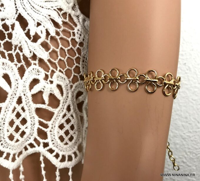 N7056b Bracelet de bras doré - brassard femme large maille plaqué or - Bijoux Bracelets en ligne Ninanina