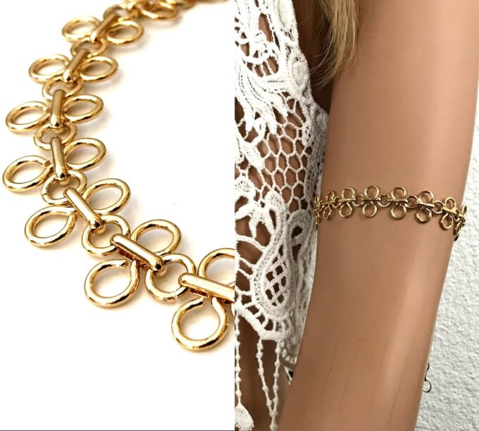 N7056d Bracelet de bras doré - brassard femme large maille plaqué or - Bijoux Bracelets en ligne Ninanina