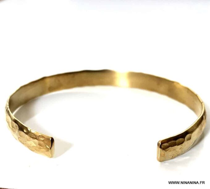N7060b Bracelet en laiton doré femme - Manchette fine or martelé - Bijoux Bracelets en ligne Ninanina