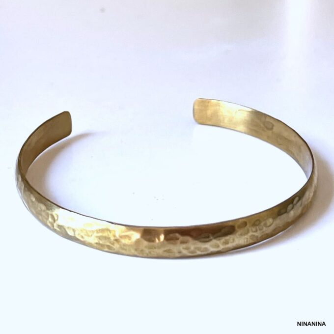 N7060h Bracelet en laiton doré femme - Manchette fine or martelé - Bijoux Bracelets femmes en ligne Ninanina