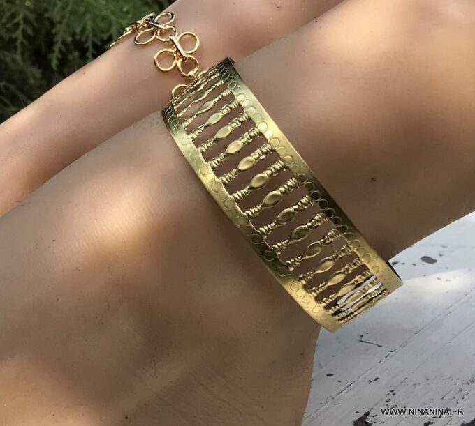 N7064b Bijou de cheville femme en laiton doré - Bracelet pied bohème - Bijoux de pied en ligne Ninanina