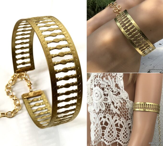 N7064c Bijou de cheville femme en laiton doré - Bracelet pied bohème - Bijoux de pied en ligne Ninanina