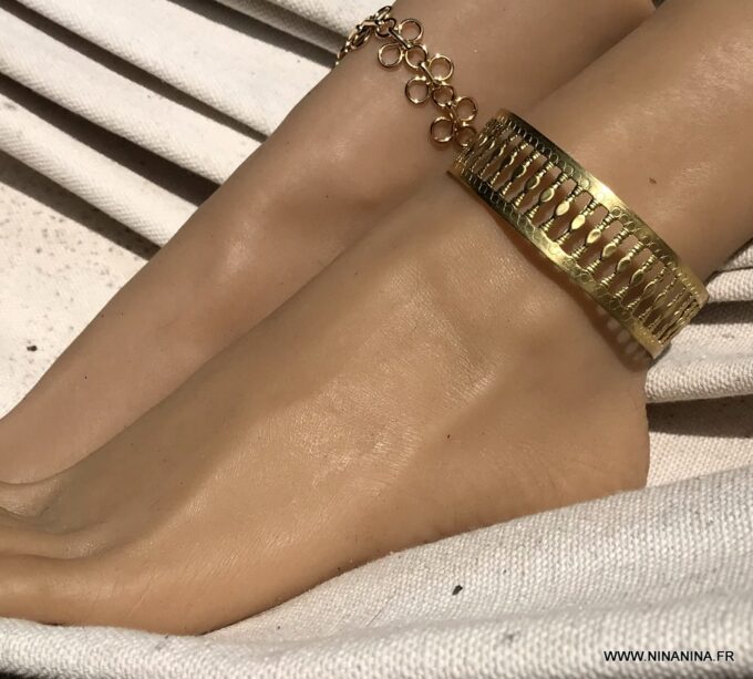 N7064g Bijou de cheville femme en laiton doré - Bracelet pied bohème - Bijoux de pied en ligne Ninanina