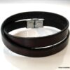 N7069a Bracelet cuir double tour fermoir Acier inoxydable argent - Bijoux Bracelets en ligne Ninanina