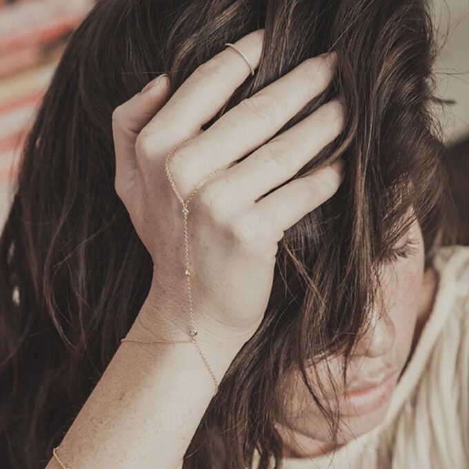 N7769a Bijou de main or plaqué - bracelet bague zirconium - Bijoux Bracelets en ligne Ninanina