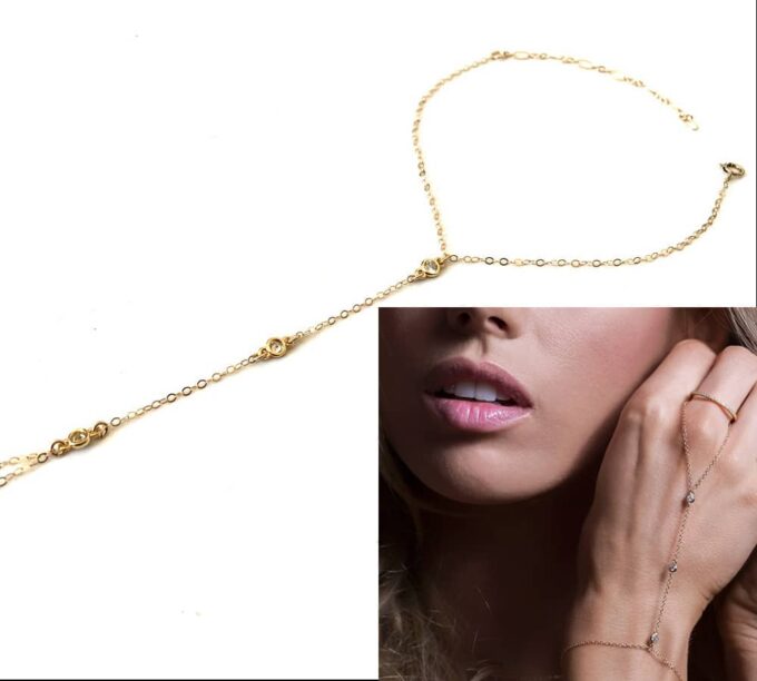 N7769f Bijou de main or plaqué - bracelet bague zirconium - Bijoux Bracelets en ligne Ninanina