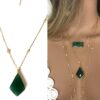 N7032 Collier pendentif vert en onyx et zirconium femme plaqué or - Bijoux Colliers en ligne Ninanina