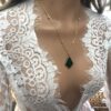 N7032b Collier pendentif vert en onyx et zirconium femme plaqué or - Bijoux Colliers en ligne Ninanina