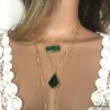 N7032c Collier pendentif vert en onyx et zirconium femme plaqué or - Bijoux Colliers en ligne Ninanina