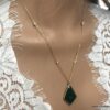 N7032e Collier pendentif vert en onyx et zirconium femme plaqué or - Bijoux Colliers en ligne Ninanina