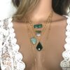 N7032f Collier pendentif vert en onyx et zirconium femme plaqué or - Bijoux Colliers en ligne Ninanina