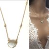 N7073 Pendentif Pierre de Lune véritable chaine plaqué or et zirconium - Bijoux Colliers en ligne Ninanina