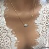 N7073a Pendentif Pierre de Lune véritable chaine plaqué or et zirconium - Bijoux Colliers en ligne Ninanina