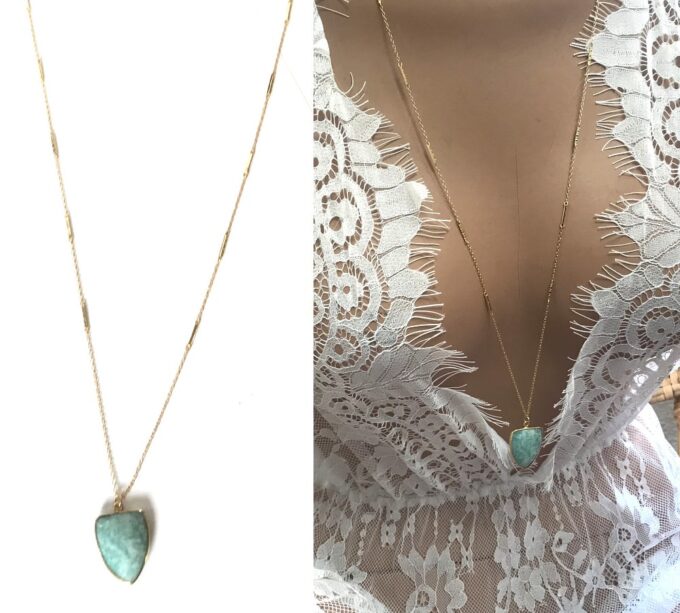 N7074g Collier Amazonite femme doré - Sautoir argent plaqué or - Bijoux Colliers en ligne Ninanina