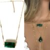 N7075 Collier emeraude femme pendentif rectangle argent plaqué or - Bijoux Colliers en ligne Ninanina