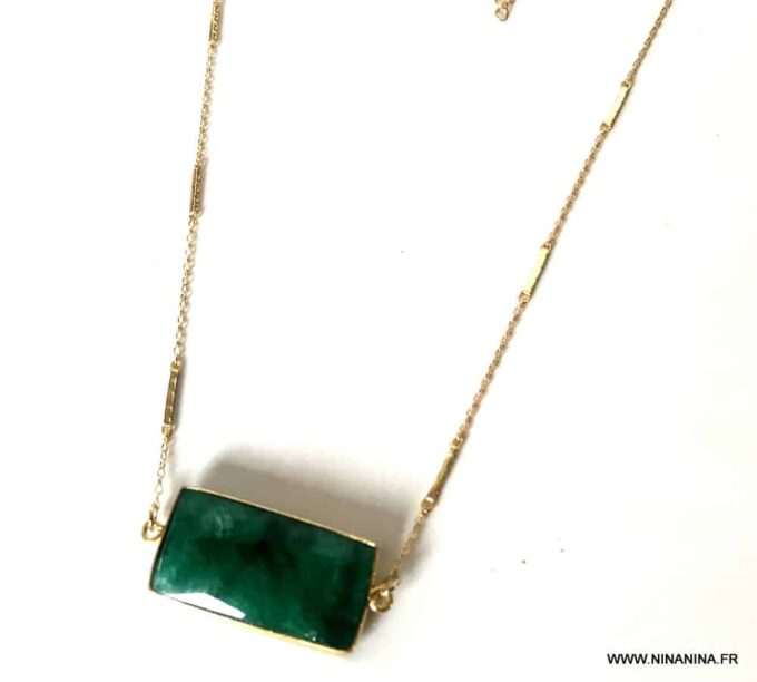 N7075d Collier emeraude femme pendentif rectangle argent plaqué or - Bijoux Colliers en ligne Ninanina