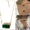 N7075f Collier emeraude femme pendentif rectangle argent plaqué or - Bijoux Colliers en ligne Ninanina