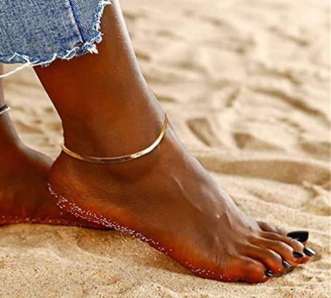 N7077b Bracelet cheville femme plaqué or chaine maille serpent plate dorée - Bijoux Bracelets en ligne Ninanina