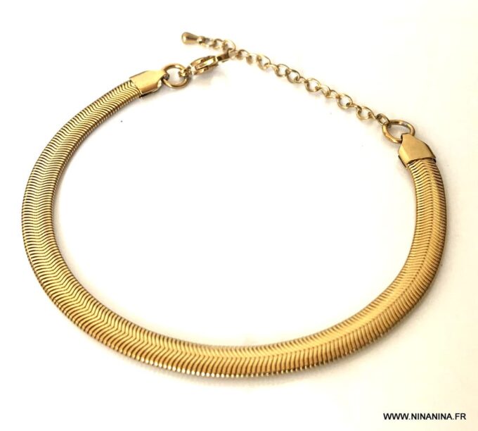 N7077f Bracelet cheville femme plaqué or chaine maille serpent plate - Bijoux de pied en ligne Ninanina