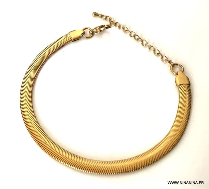N7077g Bracelet cheville femme plaqué or chaine maille serpent plate - Bijoux de pied en ligne Ninanina