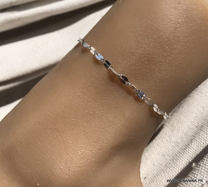 N7079 Chaine de cheville 30 cm maille fantaisie argent femme - Bijoux de pied en ligne Ninanina