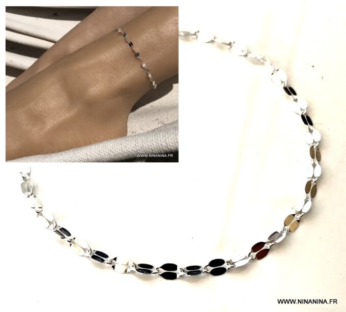 N7079c Chaine de cheville 30 cm maille fantaisie argent femme - Bijoux de pied en ligne Ninanina