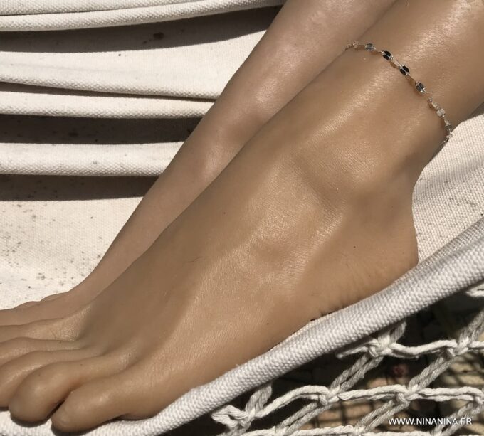 N7079d Chaine de cheville 30 cm maille fantaisie argent femme - Bijoux de pied en ligne Ninanina