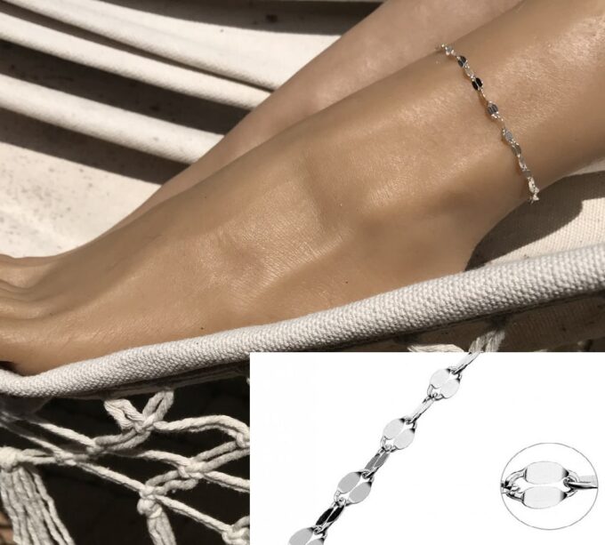 N7079f Chaine de cheville 30 cm maille fantaisie argent femme - Bijoux de pied en ligne Ninanina