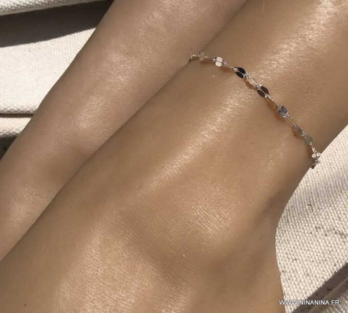 N7079h Chaine de cheville 30 cm maille fantaisie argent femme - Bijoux de pied en ligne Ninanina