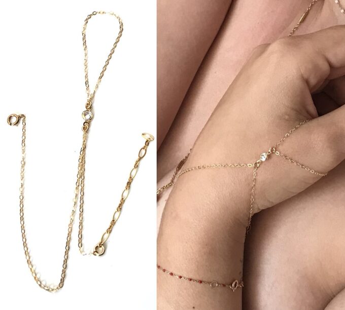 N7086a Bracelet pouce plaqué or - chaine main doigt poignet zirconium - Bijoux Bracelets en ligne Ninanina