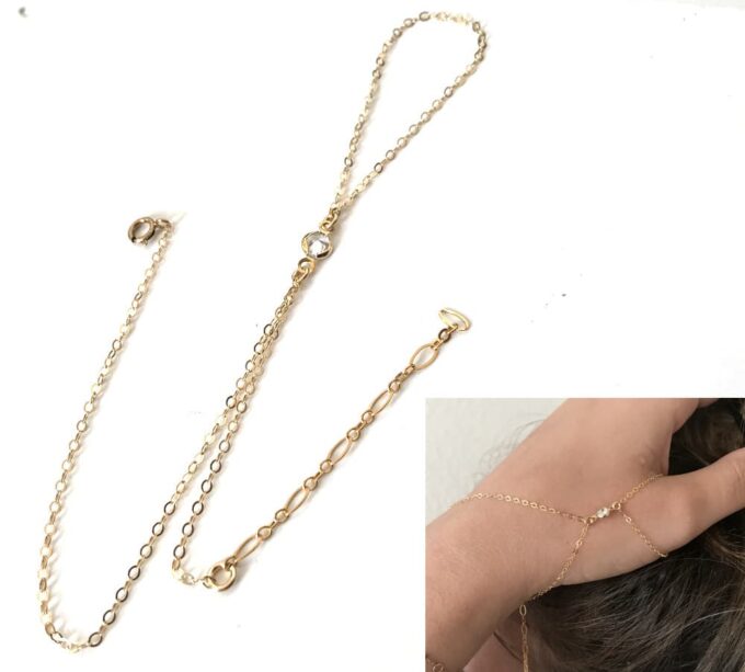 N7086e Bracelet pouce plaqué or - chaine main doigt poignet zirconium - Bijoux Bracelets en ligne Ninanina