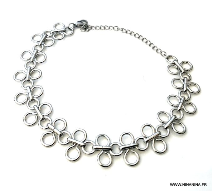 N7087d Manchette de cheville plaqué argent - Bracelet large argenté - Bijoux Bracelets de pied en ligne Ninanina