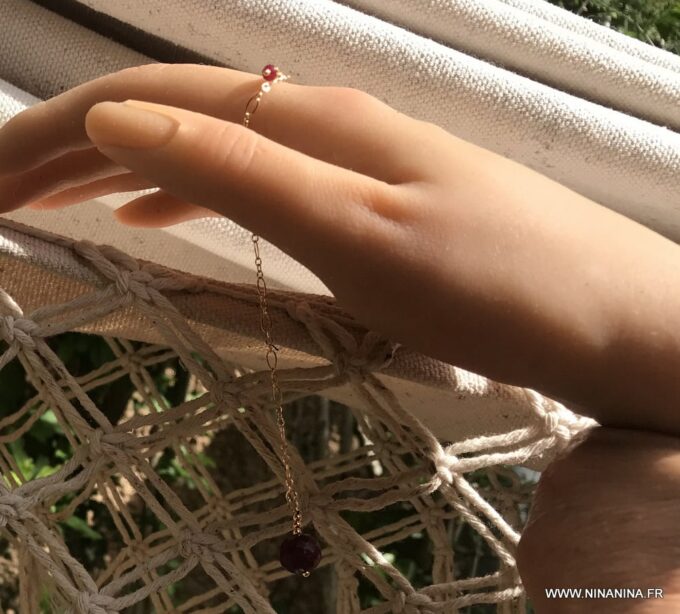 N7090d Bague chainette argent - chaine fine pierre de lune femme - Bijoux Chaines en ligne Ninanina