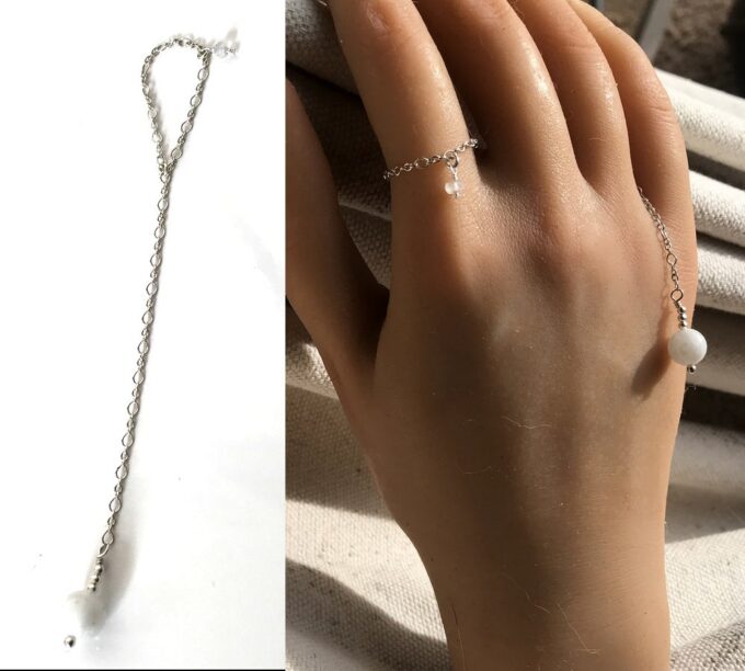 N7090j Bague chainette argent - chaine fine pierre de lune femme - Bijoux Chaines en ligne Ninanina