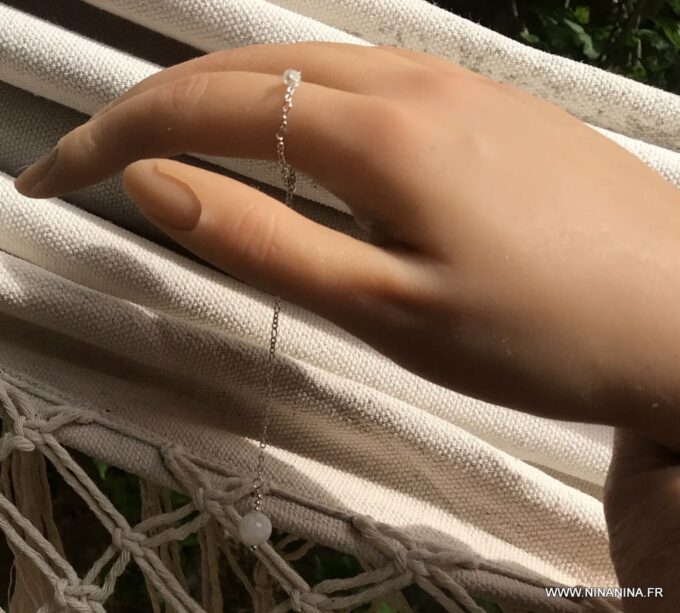 N7095d Bague chaine pierre de lune femme chainette plaqué or - Bijoux Bagues en ligne Ninanina