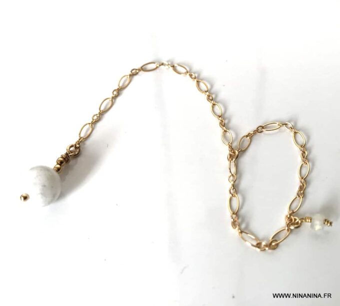 N7095e Bague chaine pierre de lune femme chainette plaqué or - Bijoux Bagues en ligne Ninanina