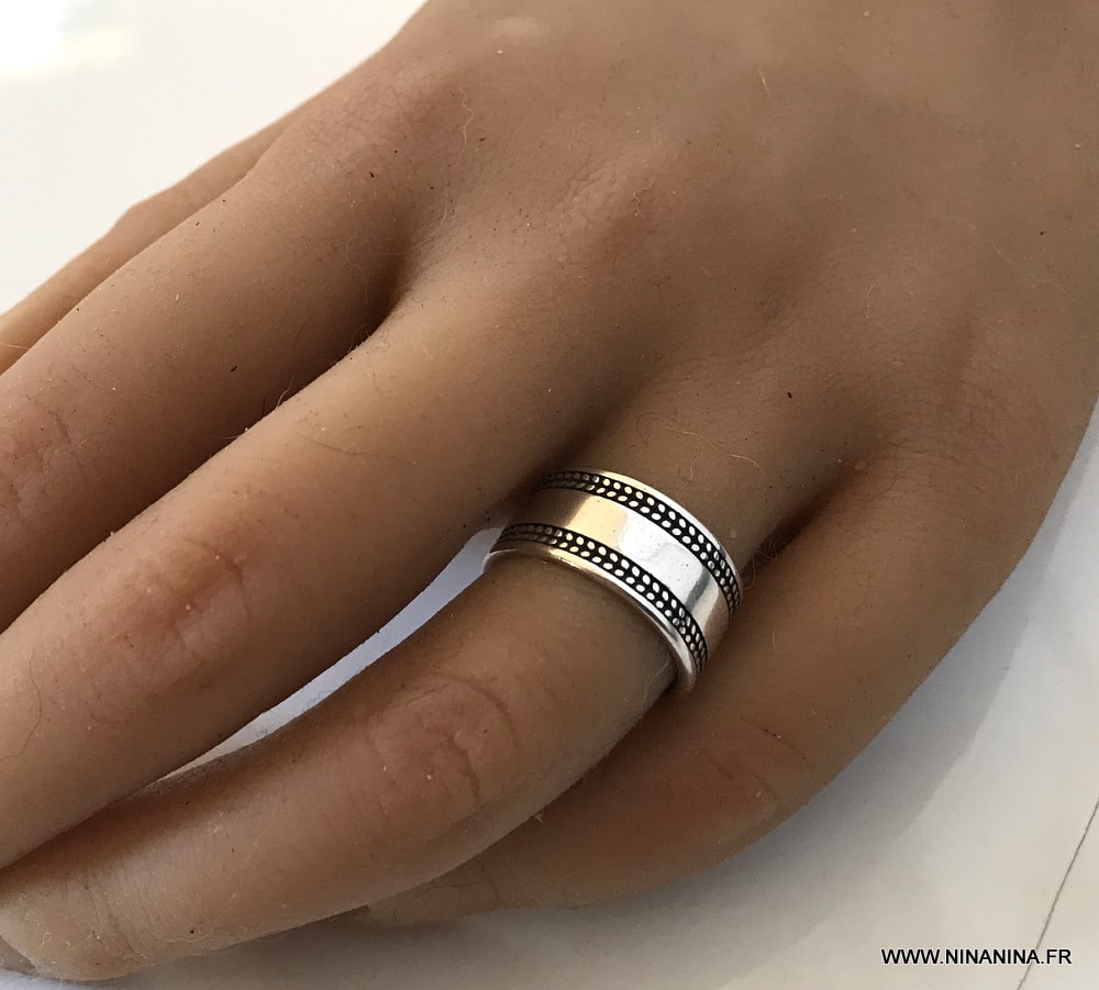 Bague Large en Argent - Anneau tube croisé sur le dessus TAILLE 56