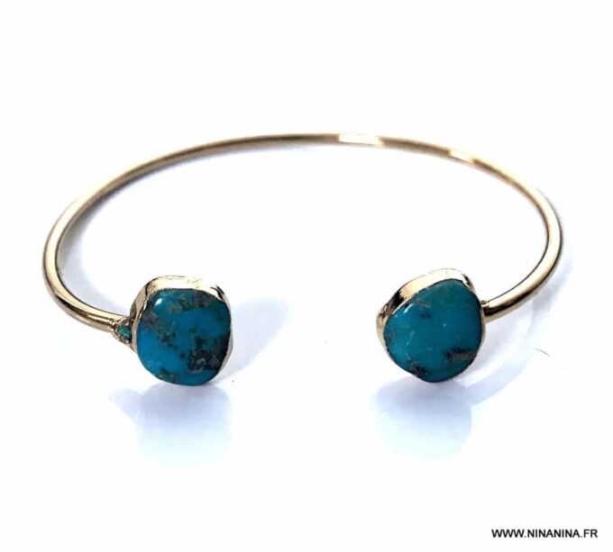 N7100 Bracelet jonc turquoise véritable femme argent plaqué - Bijoux Bracelets en ligne Ninanina