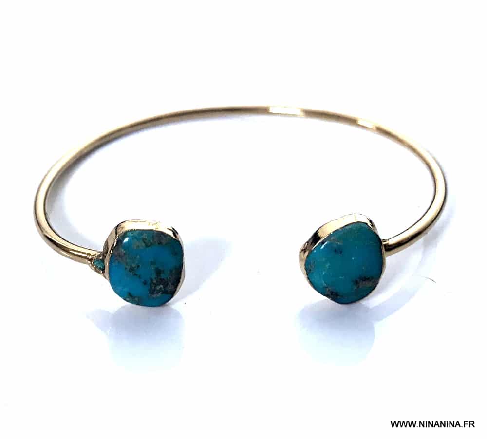 Bracelet cheville bleu turquoise naturelle argent femme - Ninanina