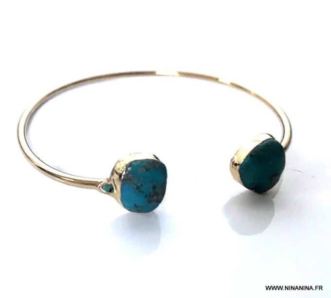 N7100d Bracelet jonc turquoise véritable femme argent plaqué - Bijoux Bracelets en ligne Ninanina