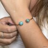 N7101 Jonc turquoise véritable femme plaqué or ouvert deux cabochons - Bijoux Bracelets joncs en ligne Ninanina