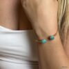 N7101a Jonc turquoise véritable femme plaqué or ouvert deux cabochons - Bijoux Bracelets joncs en ligne Ninanina