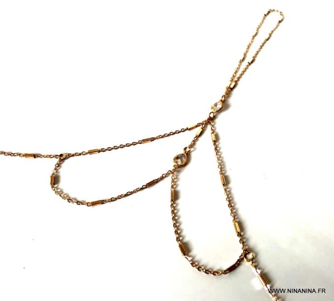 N7103b Chaine au pied femme - Bijou plaqué or zirconium blanc - Bijoux de pied en ligne Ninanina