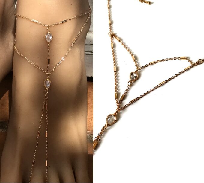 N7103h Chaine au pied femme - Bijou plaqué or zirconium blanc - Bijoux de pied en ligne Ninanina