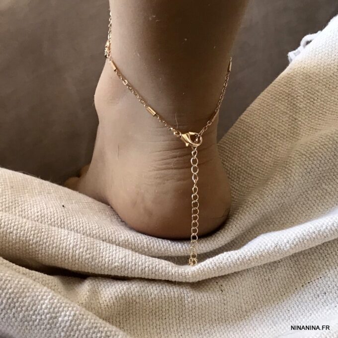N7103N Chaine au pied femme - Bijou plaqué or zirconium blanc - Bijoux de pied en ligne Ninanina