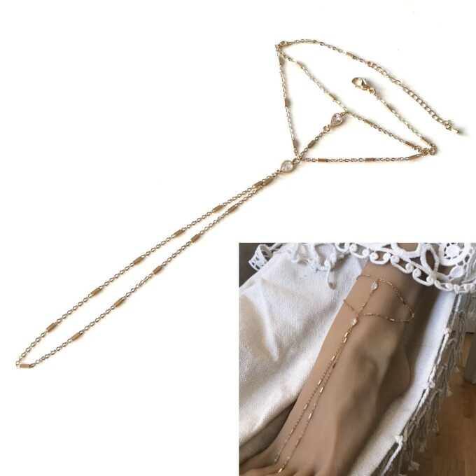 N7103S Chaine au pied femme - Bijou plaqué or zirconium blanc - Bijoux de pied en ligne Ninanina