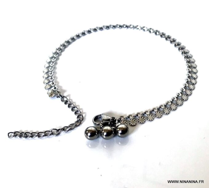 N7108a Bracelet de cheville indien en argent chaine acier inoxydable - Bijoux de pied en ligne Ninanina