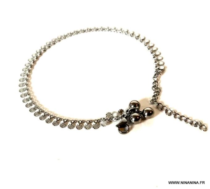 N7108c Bracelet de cheville indien en argent chaine acier inoxydable - Bijoux de pied en ligne Ninanina